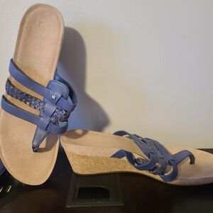 UGG Wedge Sandals with Blue Straps and Tan Sole